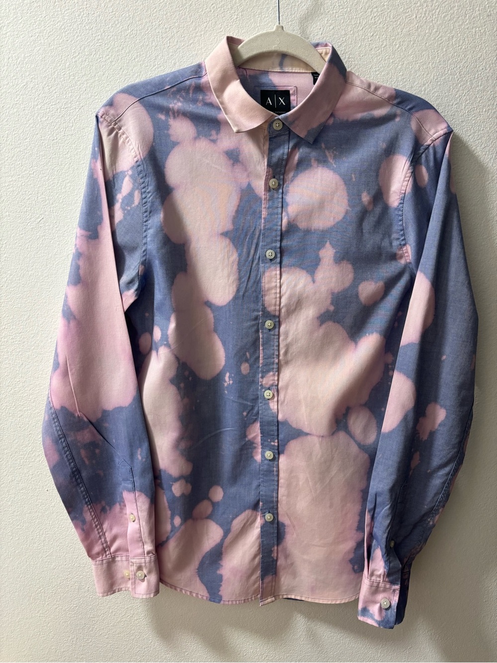 Armani Exchange Pink and Blue Tie-Dye Button-Down Shirt